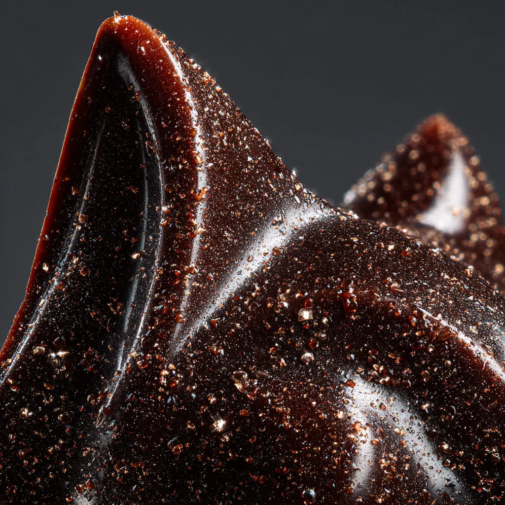 Gros plan texture brillante chocolat tempéré Lapin de Pâques détails oreille