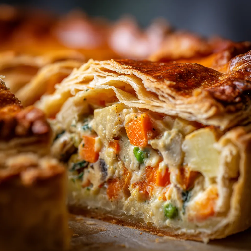 Gros plan garniture tourte aux légumes avec carottes champignons crème