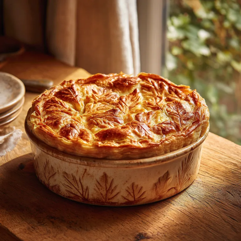 Tourte aux légumes maison croustillante et dorée vue de dessus