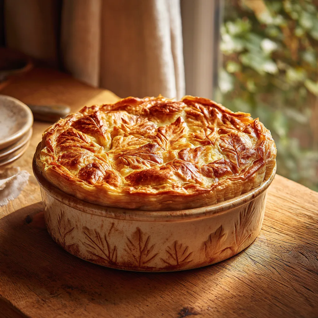 Tourte aux légumes maison croustillante et dorée vue de dessus