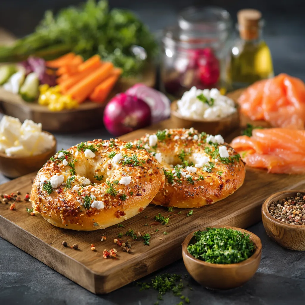 Assemblage du bagel au saumon étape par étape avec bagel toasté