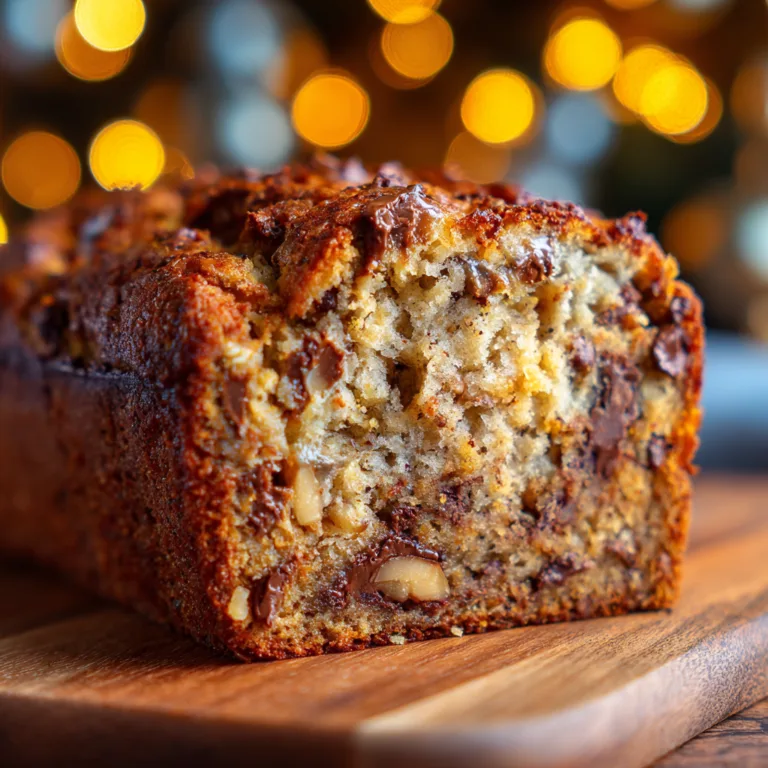 Gros plan sur la texture moelleuse d'une tranche de banana bread maison