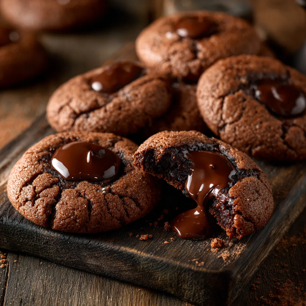 Cookies cœur fondant chocolat maison sur planche en bois