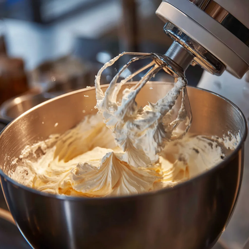 Préparation de la crème mascarpone pour le tiramisu fraises