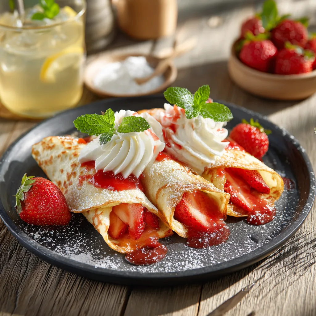 	Crêpes roulées fraises chantilly recette facile gourmande présentation soignée