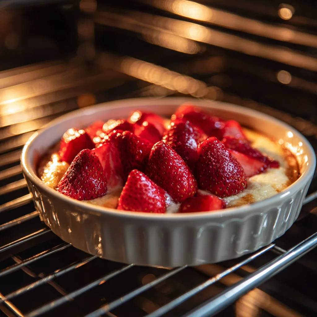 Clafoutis aux fraises et vanille avant cuisson dans le four