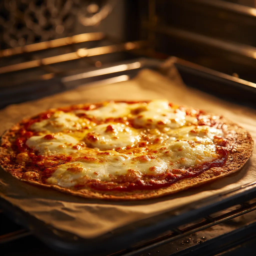 Cuisson pizza tortilla au four mozzarella fondue dorée croustillante