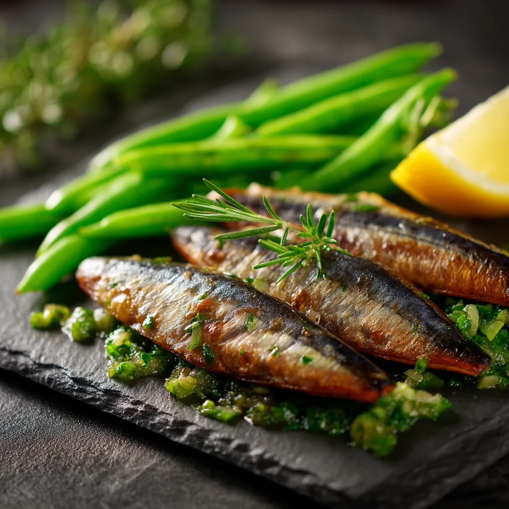 Filets de maquereau sauce moutarde miel plat final dressé avec haricots verts