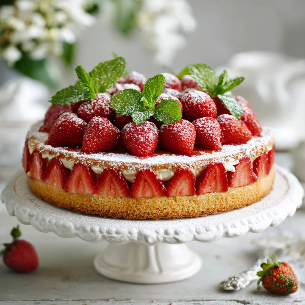 Fraisier maison facile vue de dessus avec fraises fraîches et crème mousseline