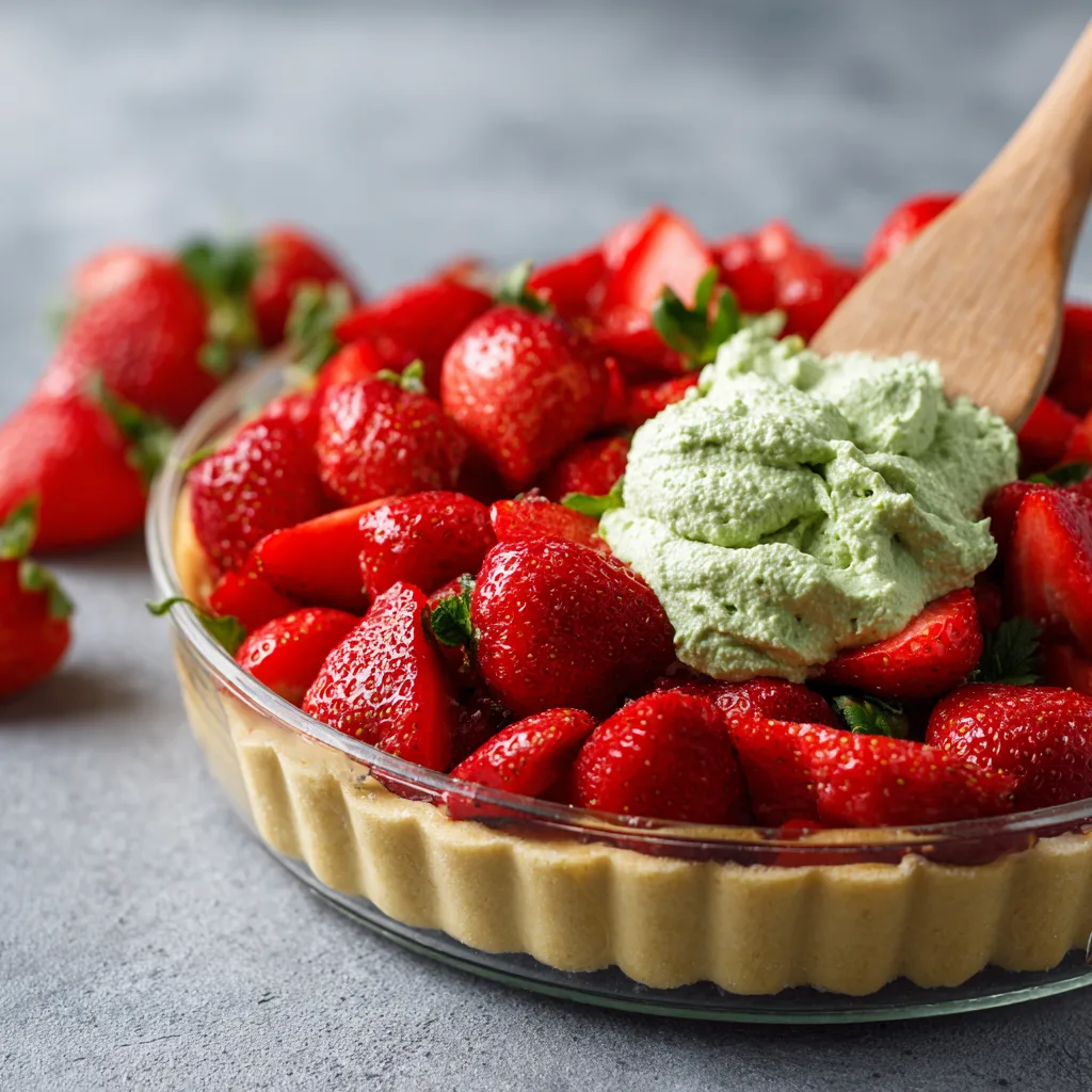 Montage fraisier pistache avec fraises et crème mousseline