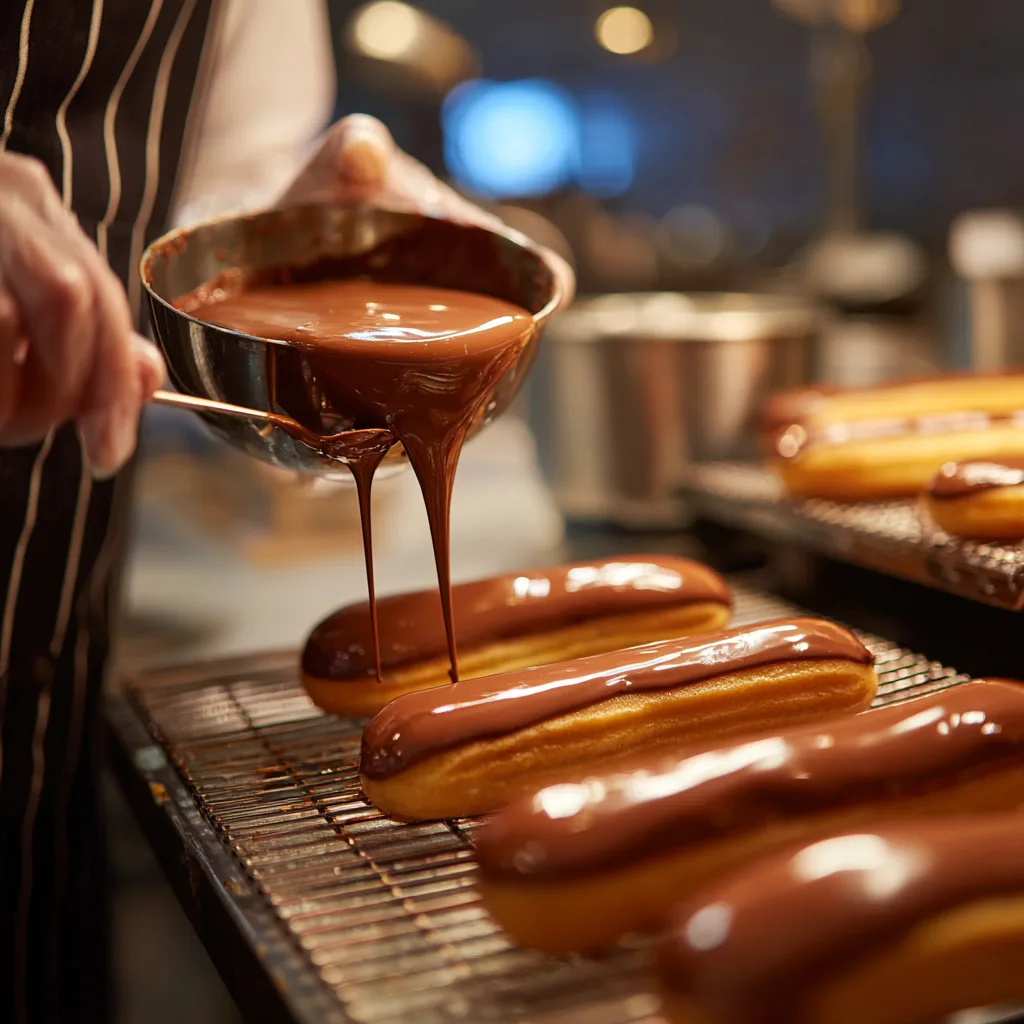 Glaçage fondant café sur éclair au café maison, trempé à la main