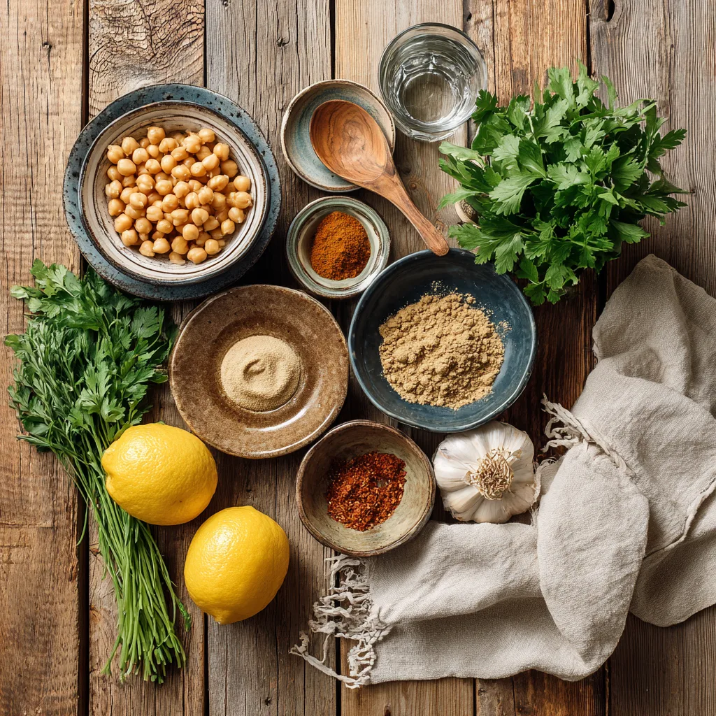 ingrédients pour falafels maison croustillants pois chiches et tahini