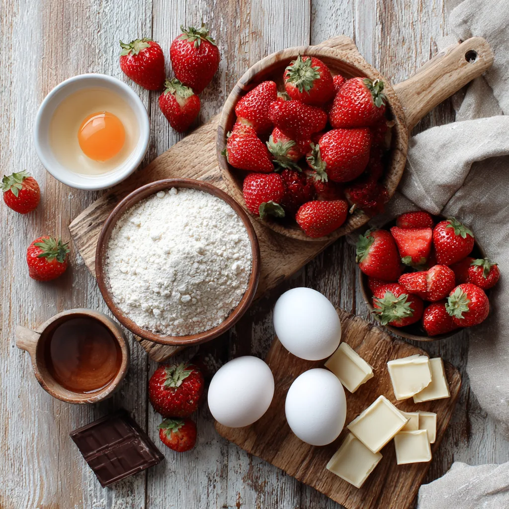Ingrédients muffins fraise chocolat blanc disposition à plat