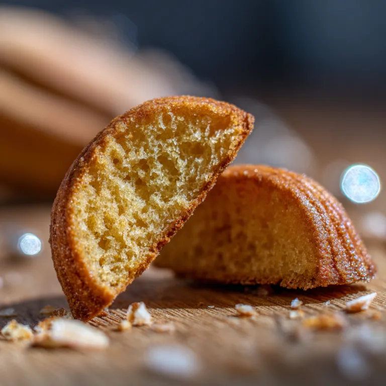 gros plan texture moelleuse madeleine coupée en deux