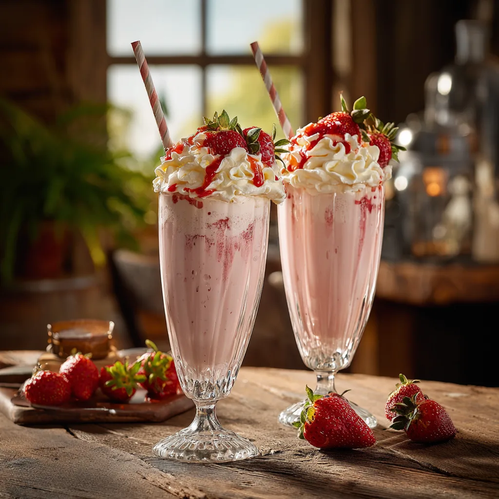 Milkshake fraise vanille maison servi dans un verre vintage avec chantilly