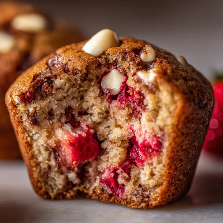 Gros plan intérieur moelleux muffin fraise chocolat blanc