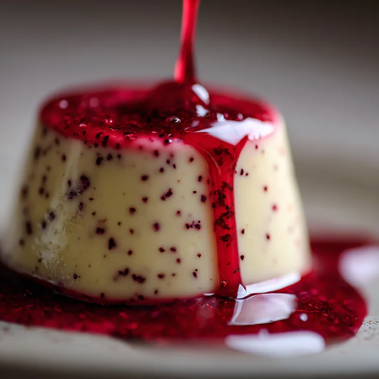 Gros plan texture crémeuse panna cotta vanille avec grains de vanille