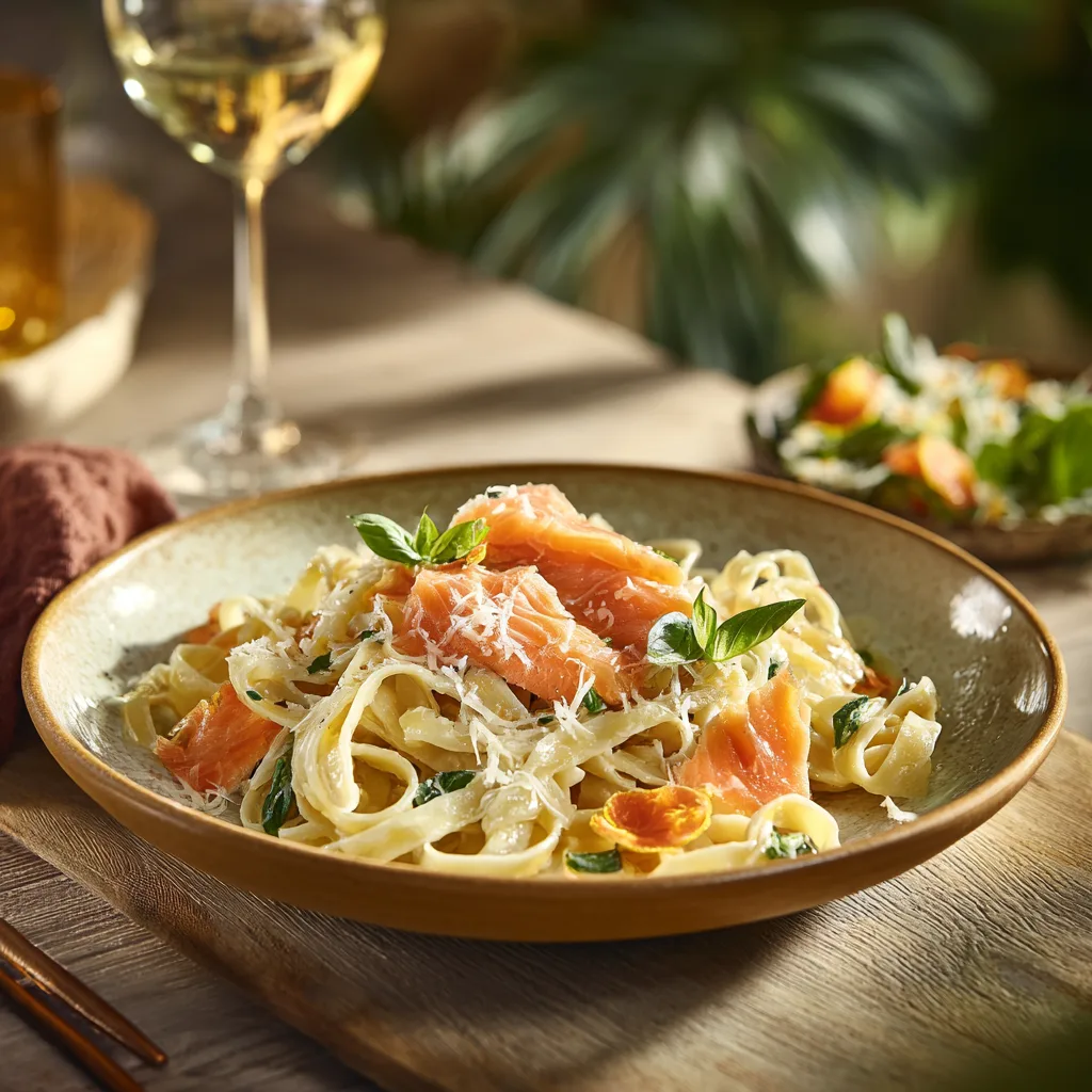 primavera au saumon dressées sur table photo principale