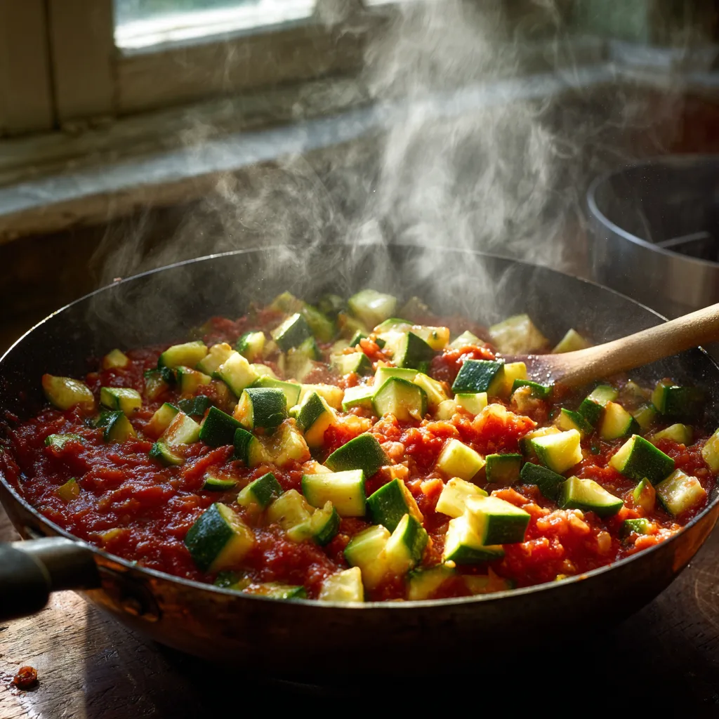 Préparation de la bolognaise végétarienne aux courgettes pour les lasagnes
