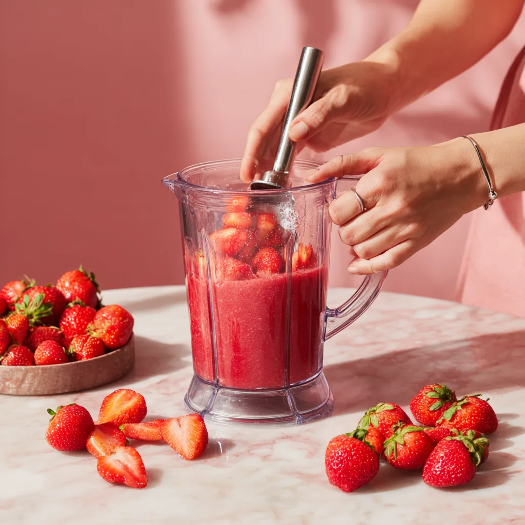 Préparation du coulis de fraises pour le tiramisu fraises mascarpone