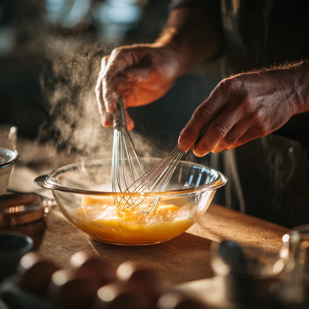 Préparation génoise fraisier maison : fouetter les œufs et le sucre au bain-marie