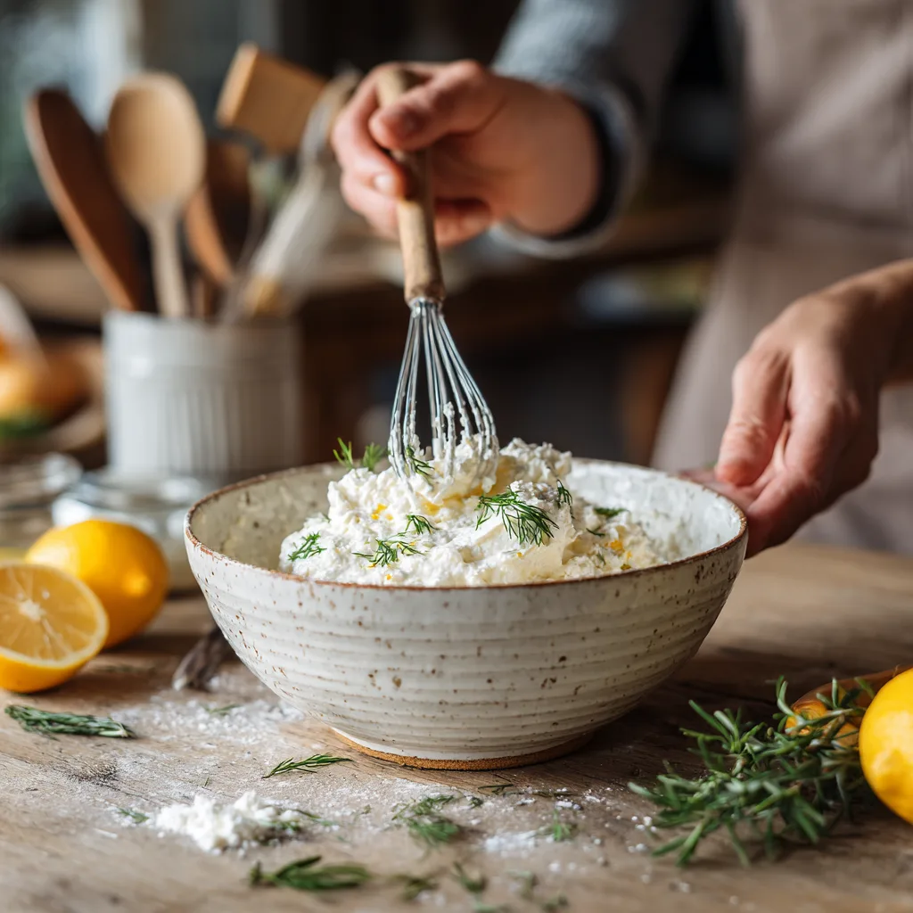 Préparation du fromage frais aromatisé pour bagel au saumon maison