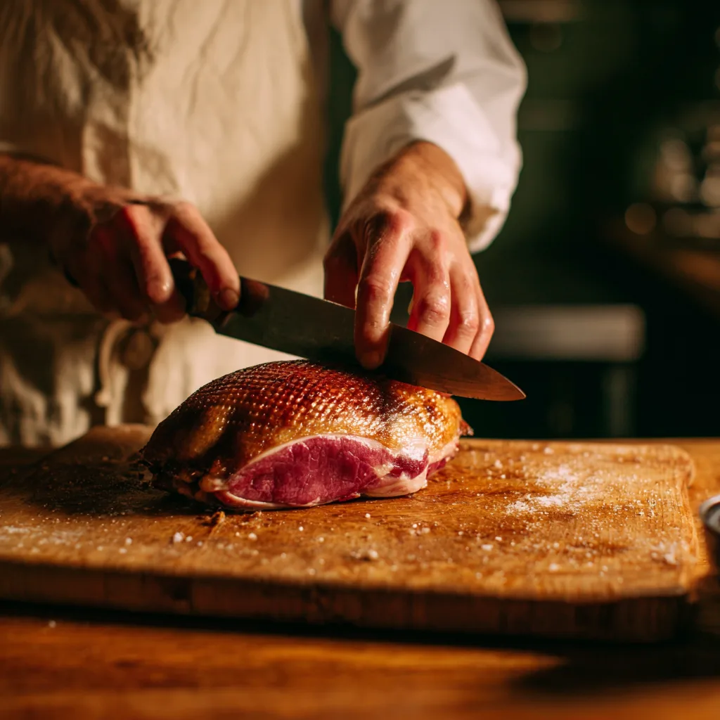 Quadrillage de la peau du magret de canard avant cuisson grillée