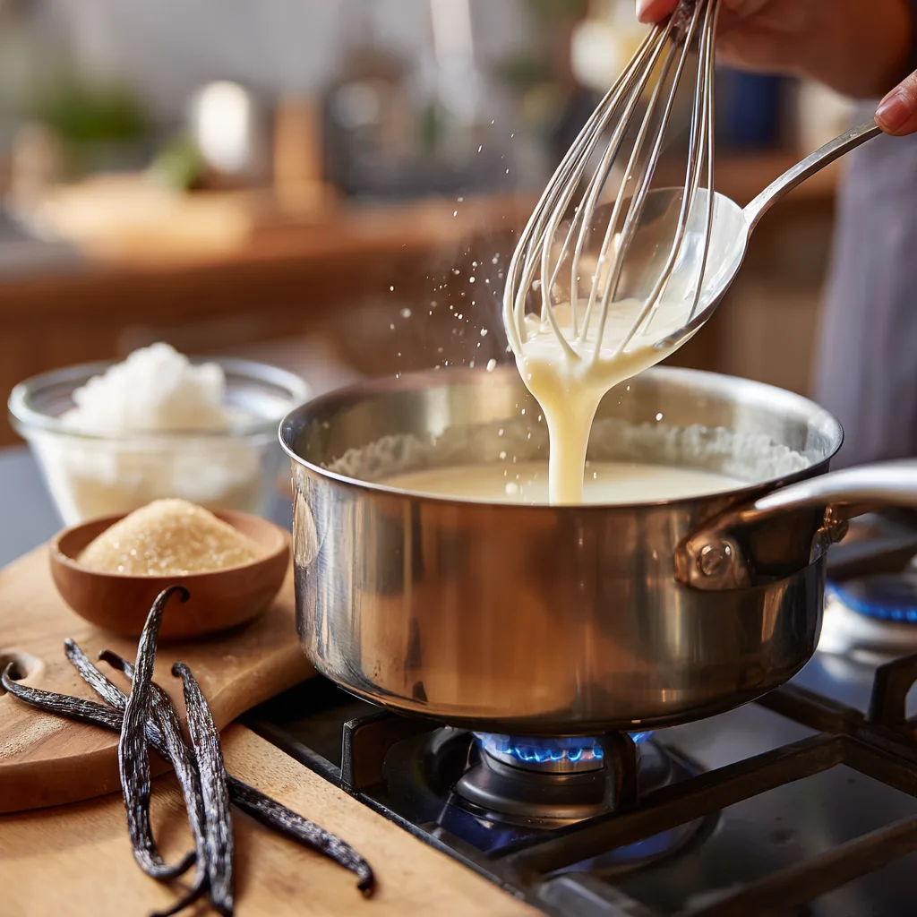 préparation panna cotta aux fraises crème vanille casserole étape