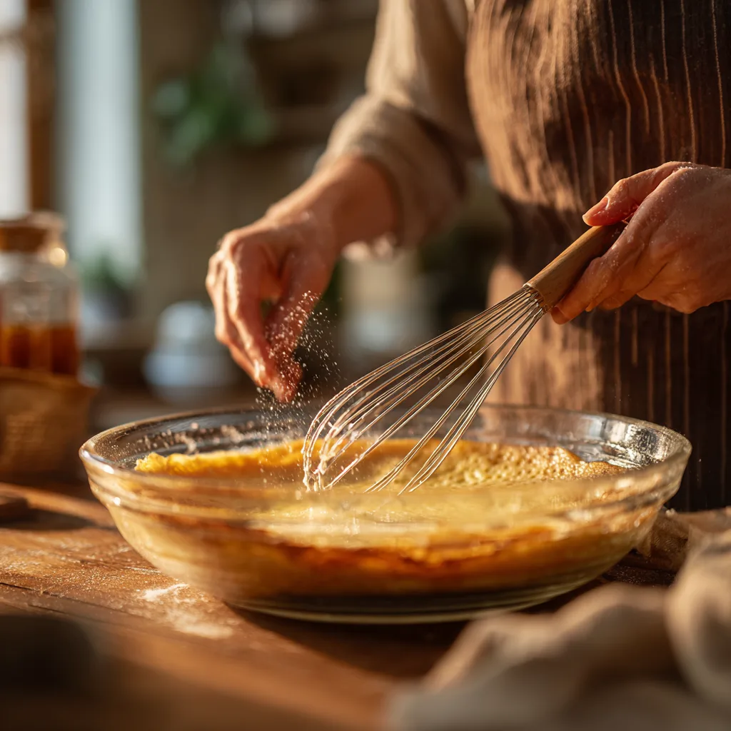 Préparation de la pâte à crêpes pour crêpes roulées fraises maison