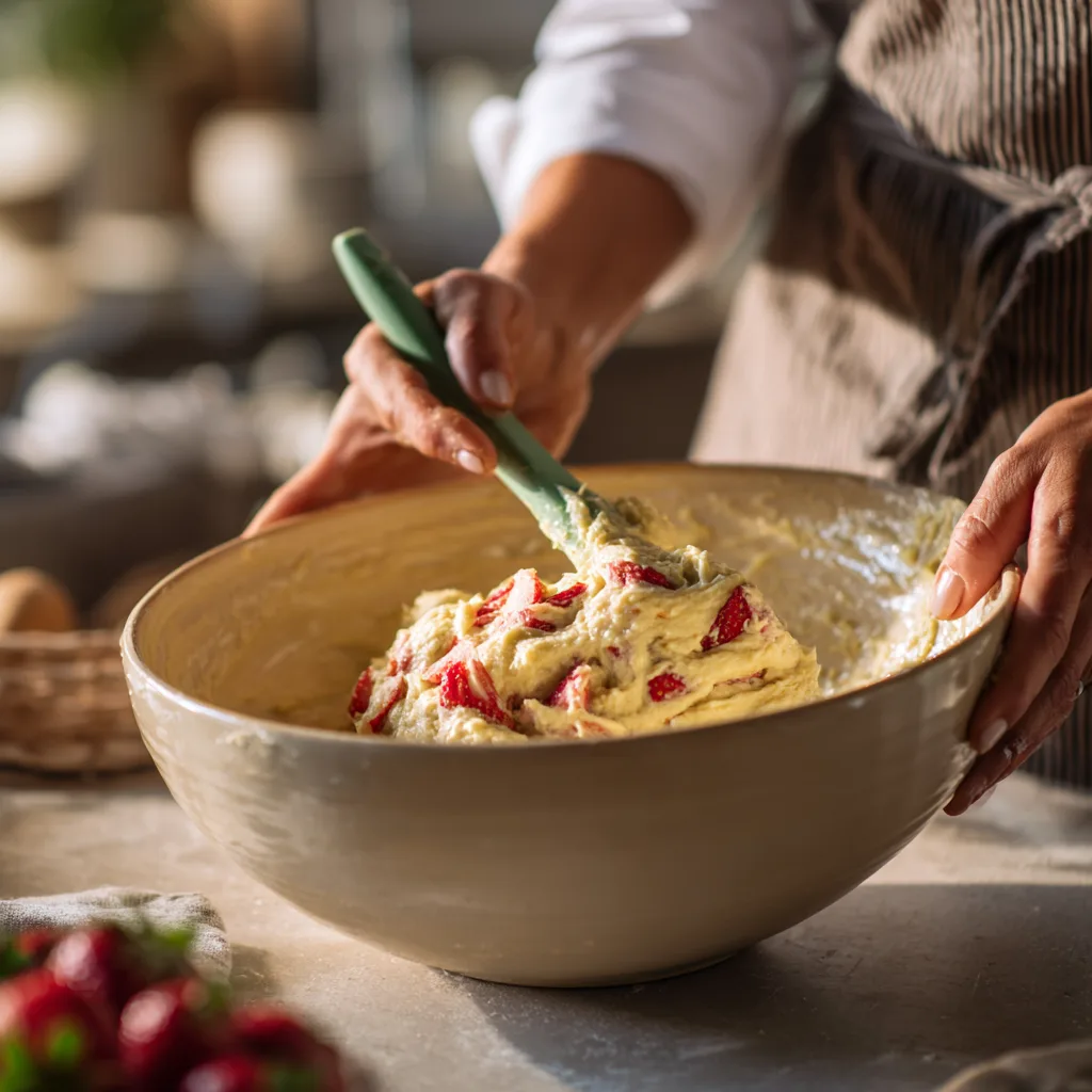 Préparation pâte muffins fraise chocolat blanc en bol