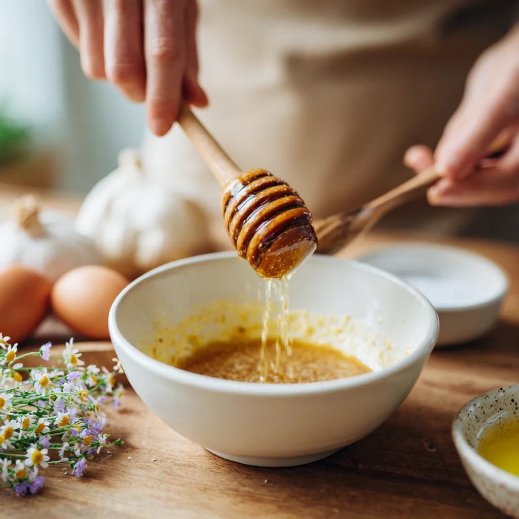 Préparation de la sauce moutarde miel pour filets de maquereau