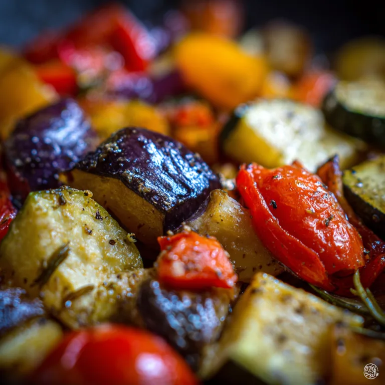 Gros plan des légumes fondants de la Ratatouille Niçoise à l'huile d'olive