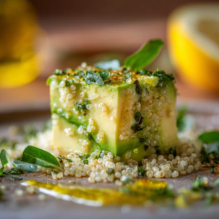 Gros plan avocat et quinoa texture crémeuse recette healthy