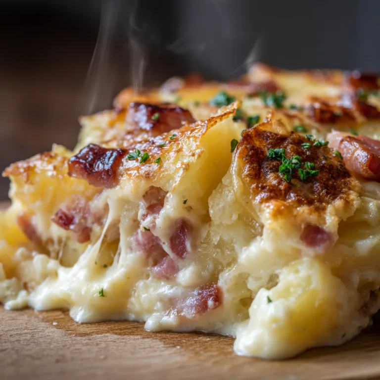 Gros plan sur le fromage Reblochon fondu et crémeux de la tartiflette au Reblochon