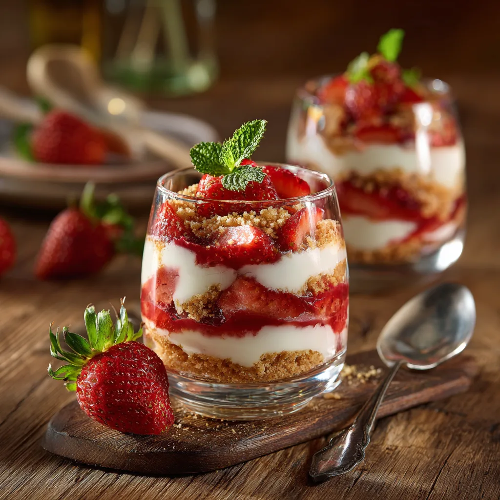 Tiramisu fraises mascarpone en verrine sur table élégante