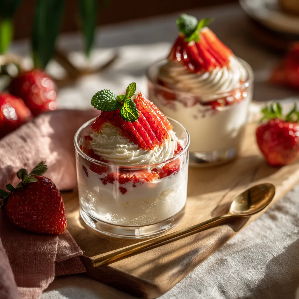 Verrine fraise mascarpone présentation élégante table déjeuner printemps