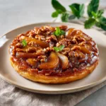 Tarte Tatin pommes et noix vue de dessus entière dorée