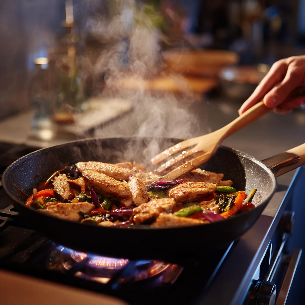 Cuisson du poulet aux épices pour la garniture des enchiladas