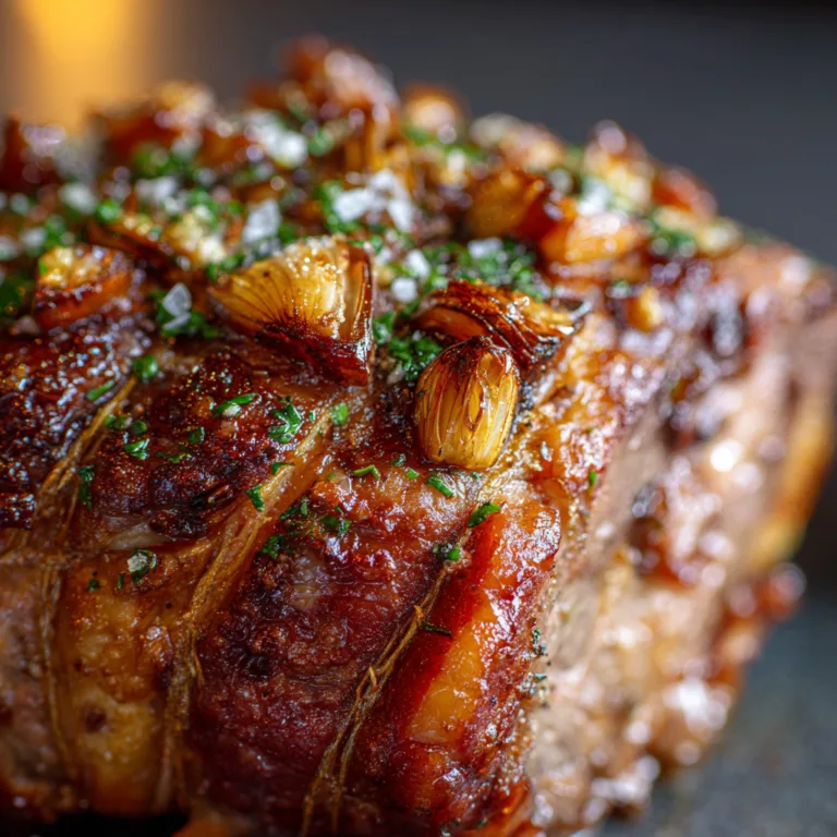 gros plan gigot d'agneau au four croûte dorée herbes ail