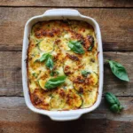 Gratin de courgettes facile et crémeux servi dans un plat en céramique blanc