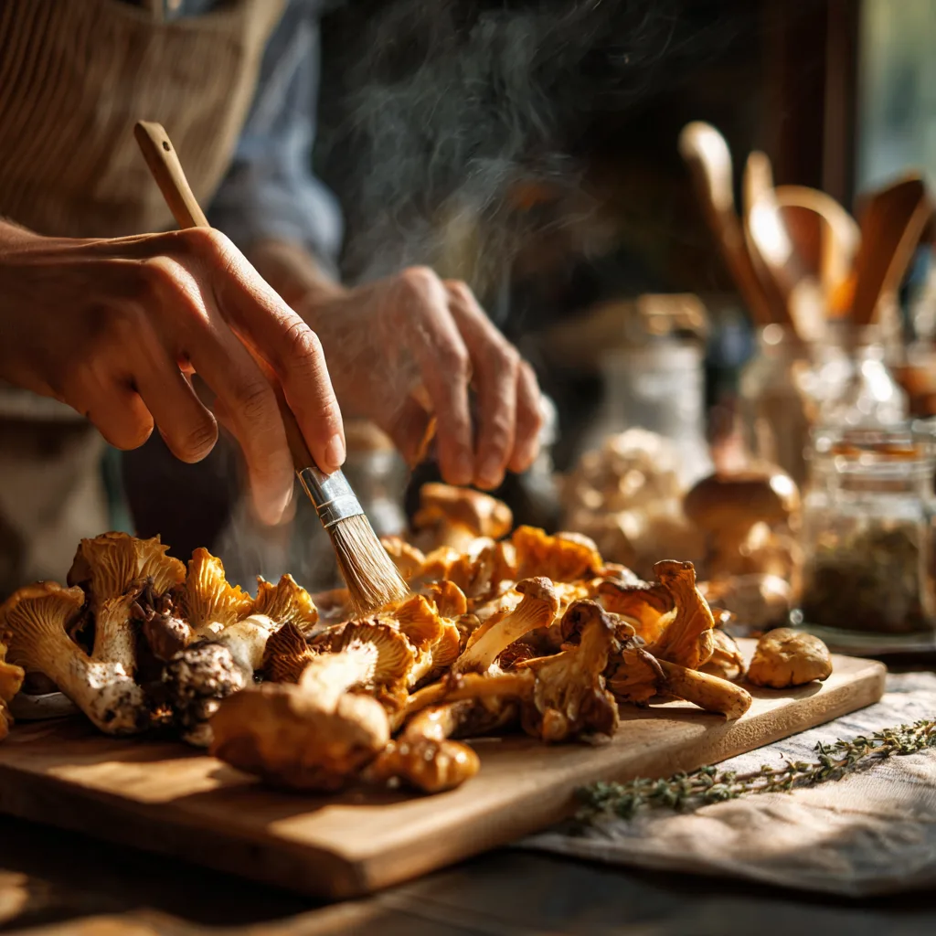 Préparation nettoyage champignons sauvages cèpes girolles pour risotto